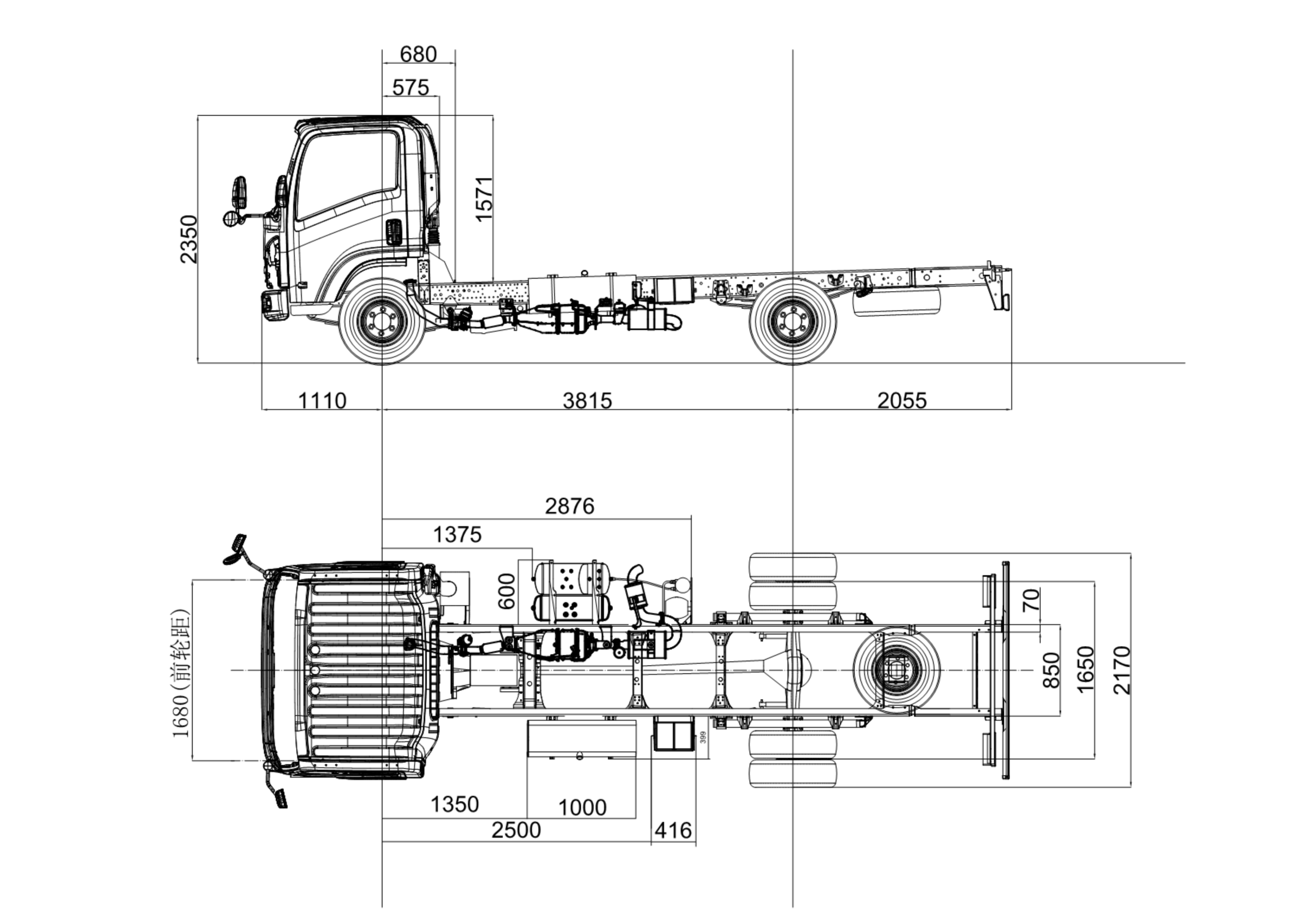 Isuzu Fire fighting vehicle truck chassis CAD drawing