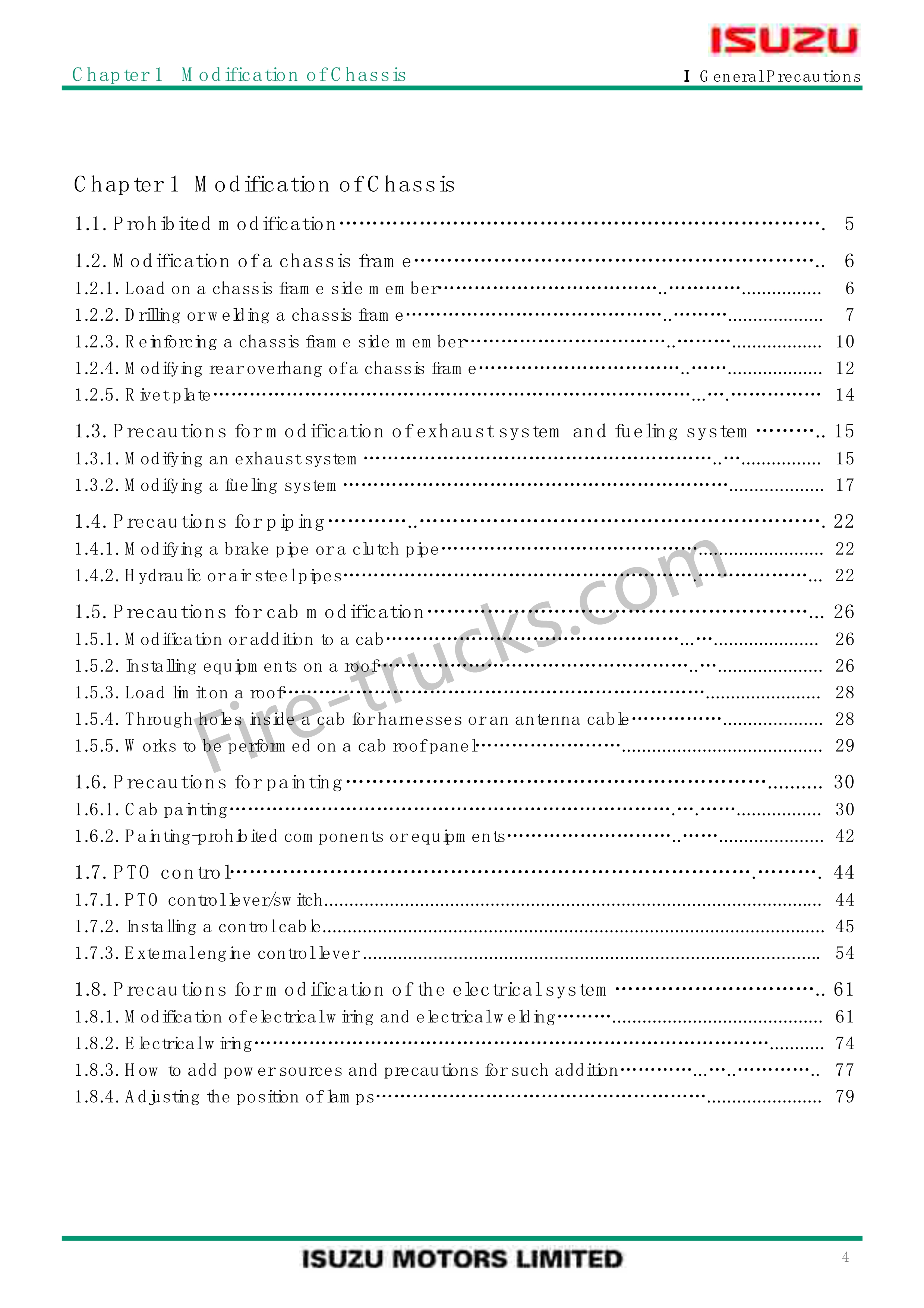 Isuzu Fire Truck Chassis & Body Assembly Manual