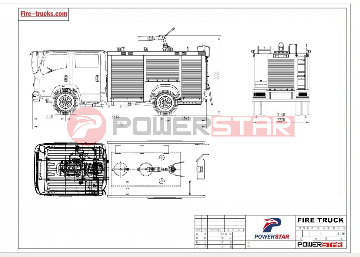 Morocco Customer Order 7 units ISUZU Firefighters red vehicle technical drawing Morocco Customer Order 7 units ISUZU Firefighters red vehicle technical drawing